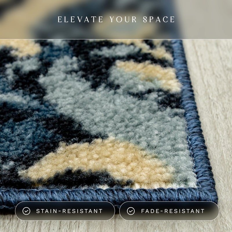 Maples Rugs سجادة مابلس روجز فيفيان ميداليون - مصنوعة في الولايات المتحدة - قابلة للغسل، غير قابلة للانزلاق، سجادة داخلية للممر، المطبخ، وغرفة الغسيل، 2' x 6'، أزرق فارسي - Image 4